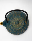 Turquoise Maple Leaves Momiji Cast Iron Tea Pot 40oz
