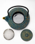 Turquoise Maple Leaves Momiji Cast Iron Tea Pot 40oz