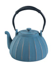 Vertical Lines Blue Gold Cast Iron Tea Pot 33oz